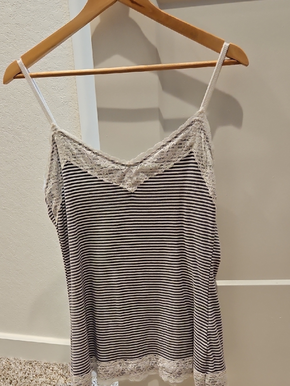 Hollister Navy and White Striped Lace-Trim Cami